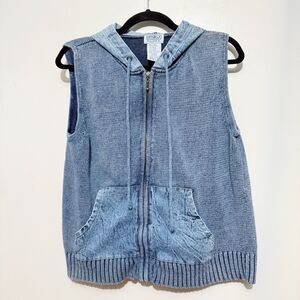 Sleeveless Hooded Zip Front Vest - Light Denim Blue